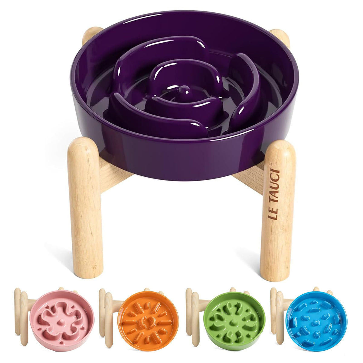 LE TAUCI Ceramic Slow Feeder Dog Bowls Small Breed, 0.6 Cups Dog Food Dish for Fast Eaters, Puzzle Bowl for Small Dogs and Cats,Purple
