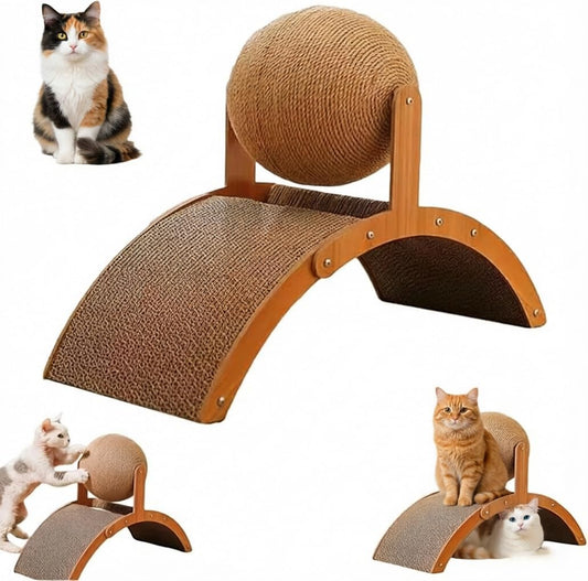Cat Scratching Ball on Stand: Scratch Pad for Cats with 360° Rotating Sisal Ball - Wobble Ball Cat Scratcher Cat Bridge for Indoor Home Protects Furniture Rugs (1pcs)