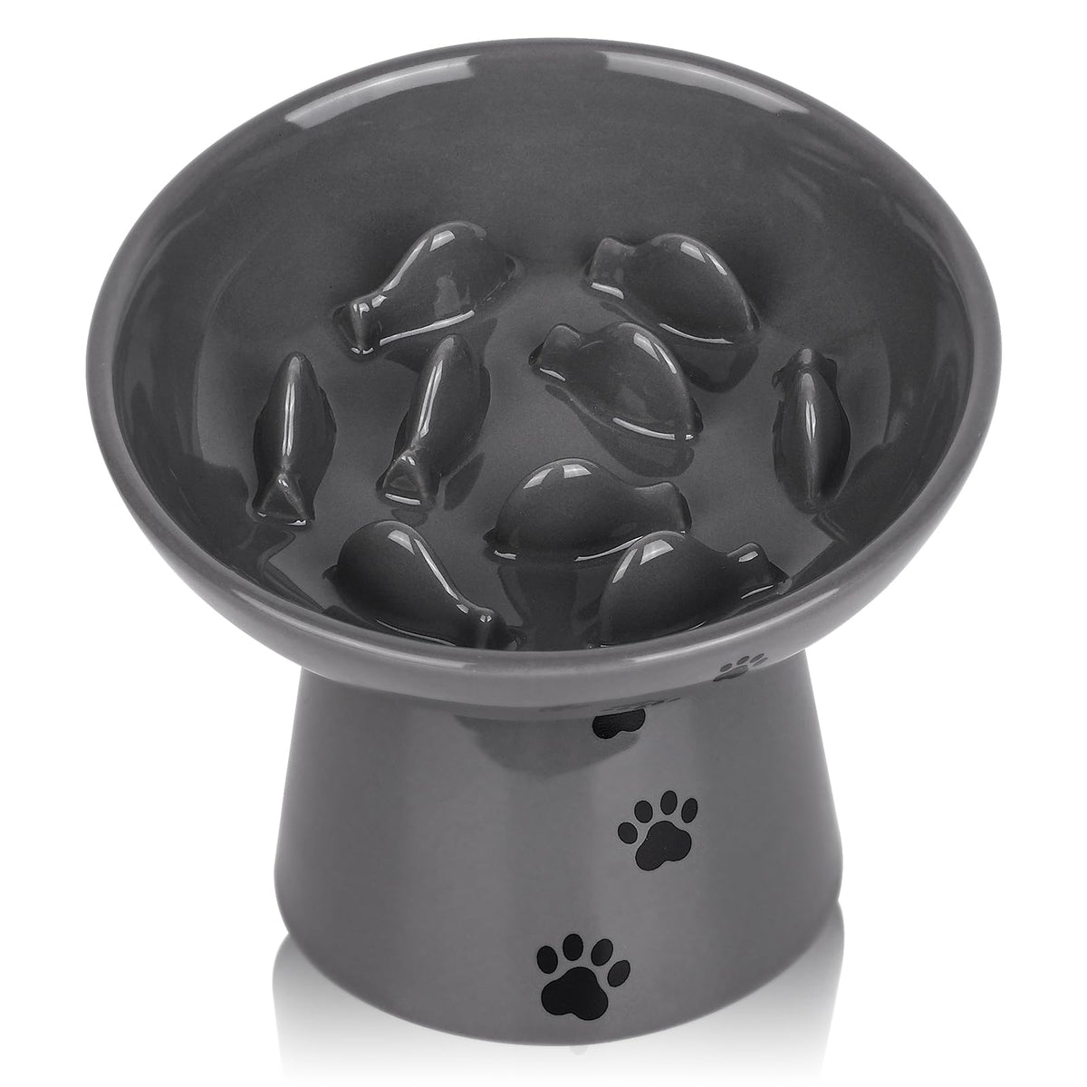 Y YHY Slow Feeder Cat Bowl, Ceramic Cat Slow Feeder Bowl, 6 Inches, Elevated, Anti Vomiting for Dry and Wet Food, White