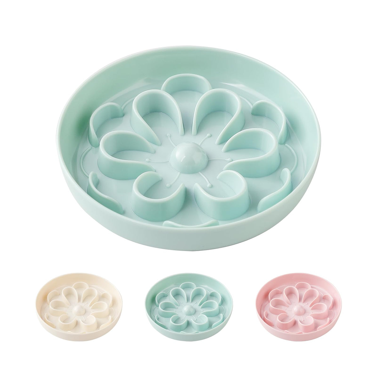 Melamine Slow Feeder Cat Bowl - Cute Blossom Maze Cat Dish - Fun Interactive Plate for Dry & Wet Food - Whisker Friendly - Dishwasher Safe - 6.3''W x 1.1''H