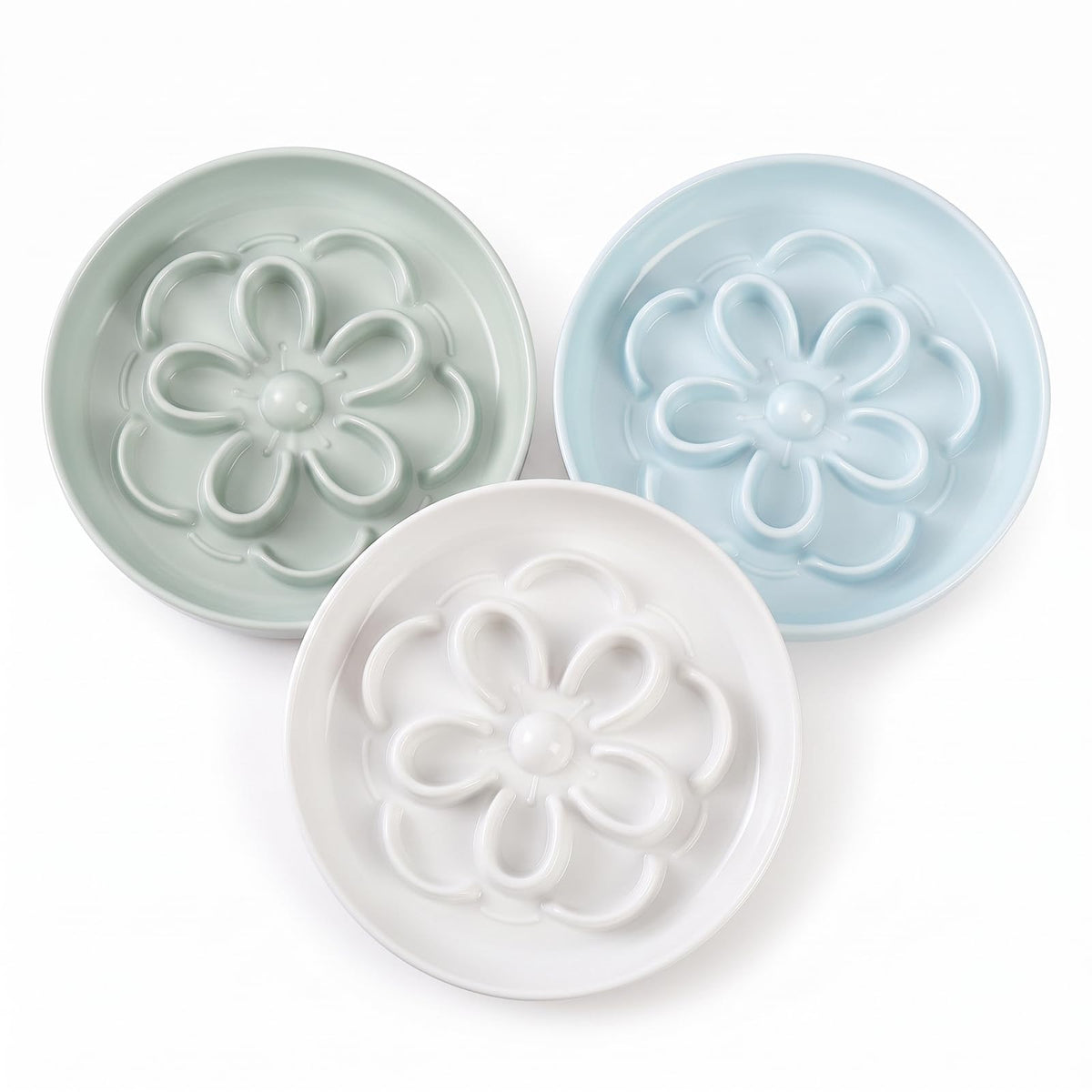 Melamine Cat Slow Feeder Bowl - Floral Maze Cat Food Dish - Flat Plate for Dry & Wet Food - Cute Kitten Bowl - Dishwasher Safe - 6.3'' W x 1'' H - 5.5 oz (160g) - Green