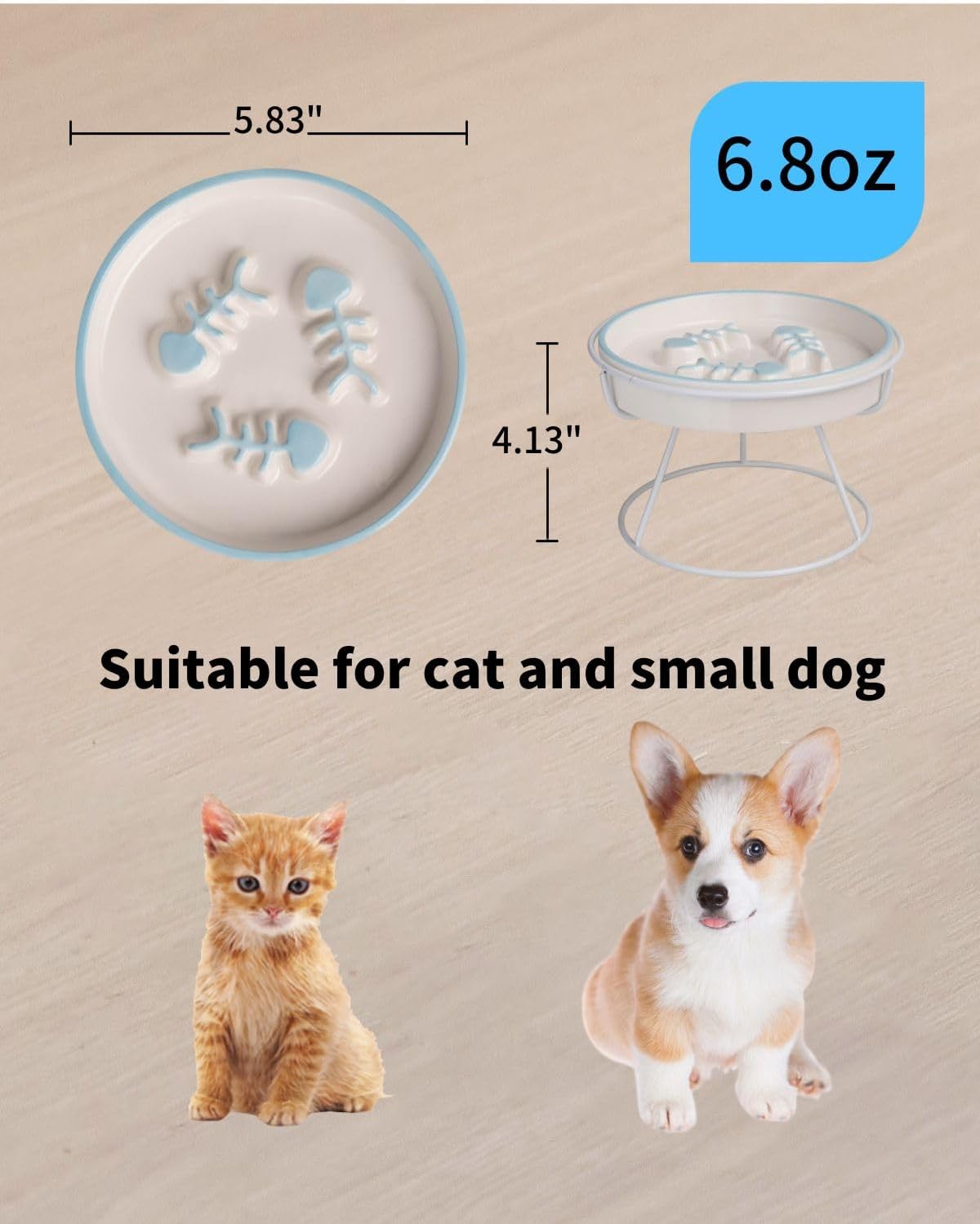 Ceramic Elevated Cat Bowls Set, Anti Vomit, Removable Dishes, Pink & Blue