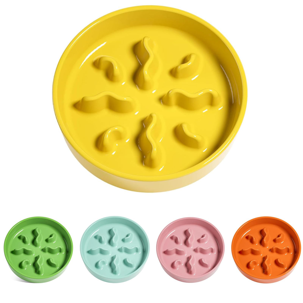 Ceramic Slow Feeder Dog Bowls Small Breed, 0.5 Cups Dog Food Dish for Fast Eaters, Puzzle Bowl for Small Dogs and Cats, 5.5 Inch-Grey