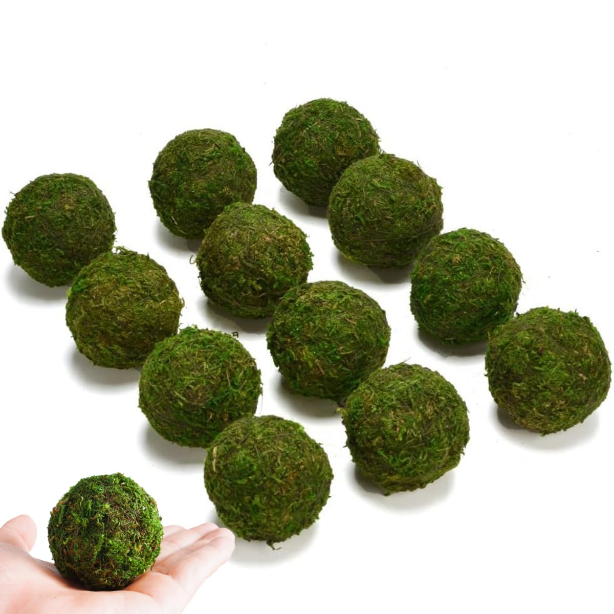 BYHER Natural Green Moss Decorative Ball,Handmade (3.5"-Set of 6)