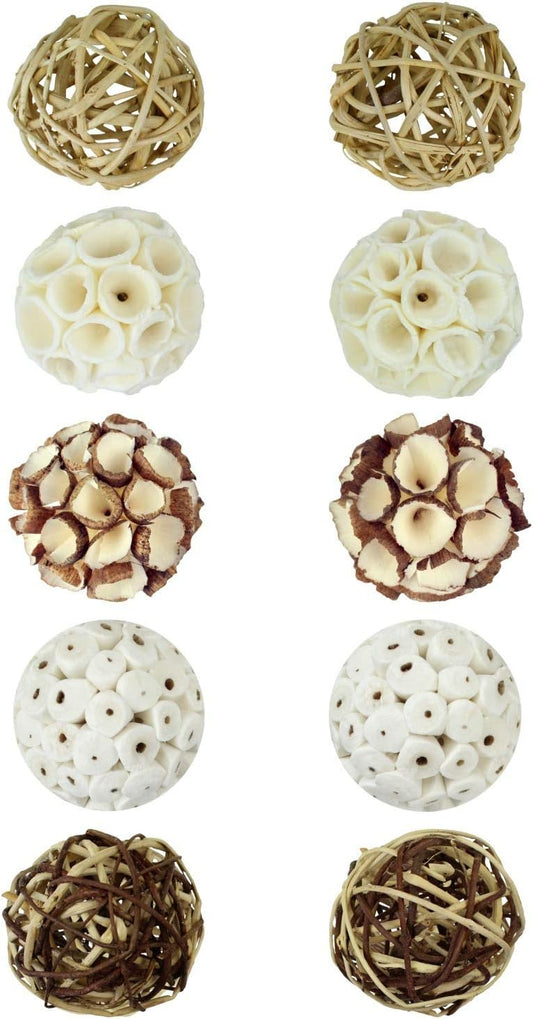 Blue Donuts Decorative Balls for Bowls â€“ Decorative Balls for Centerpiece Bowl Fillers, Assorted Rattan Wicker Balls Orb Grapevine Ball, Vase Fillers Pack of 10