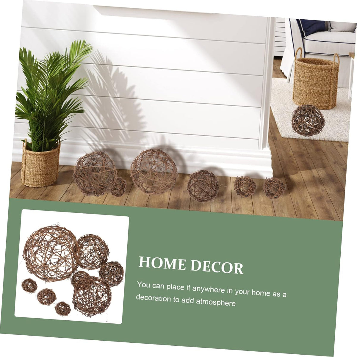 8pcs Natural Vine Balls Decorative Outdoor Rattan Woven Balls for DIY Party Decorations