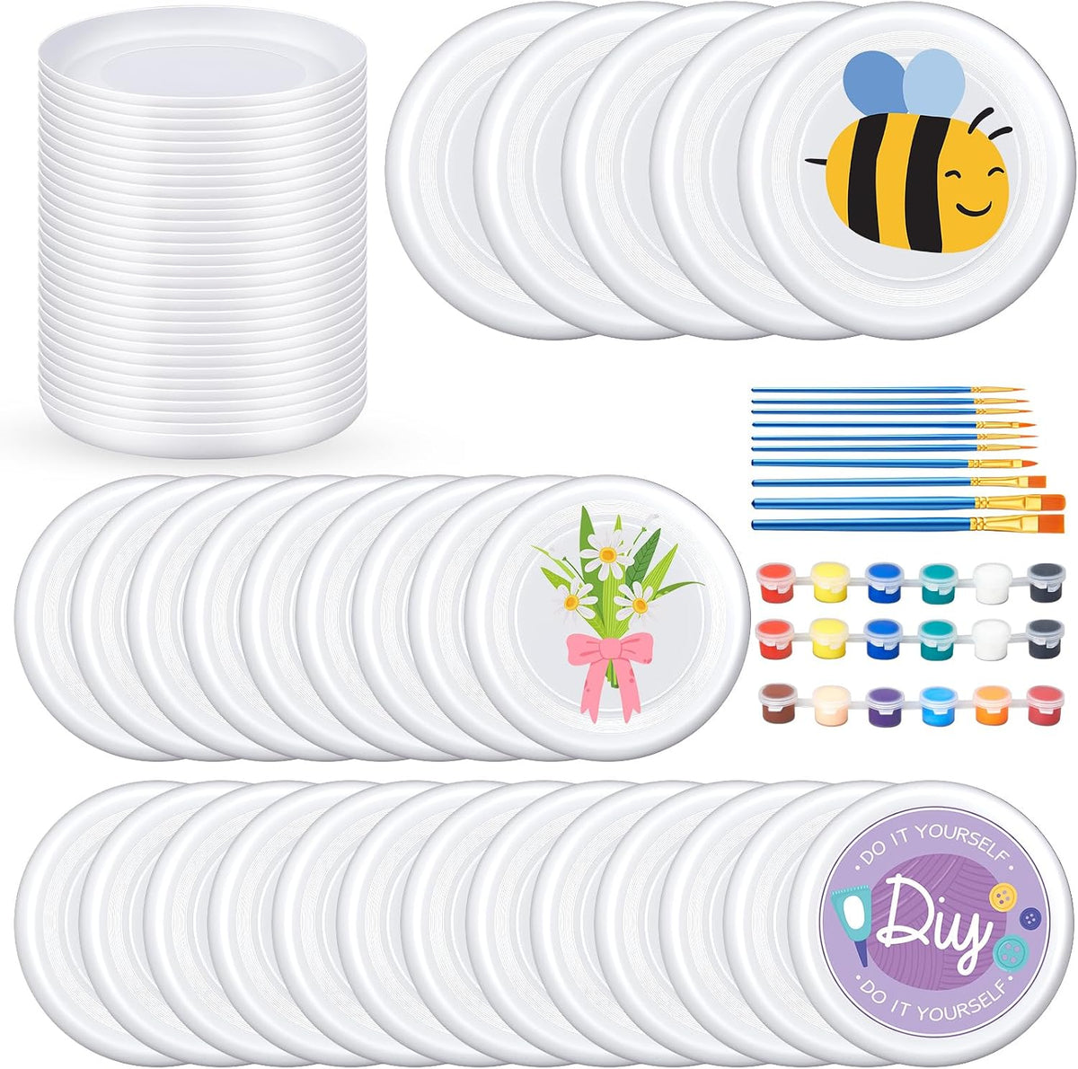 Tenceur 36 Pcs White DIY Plastic Flying Disks Bulk 7 Inch