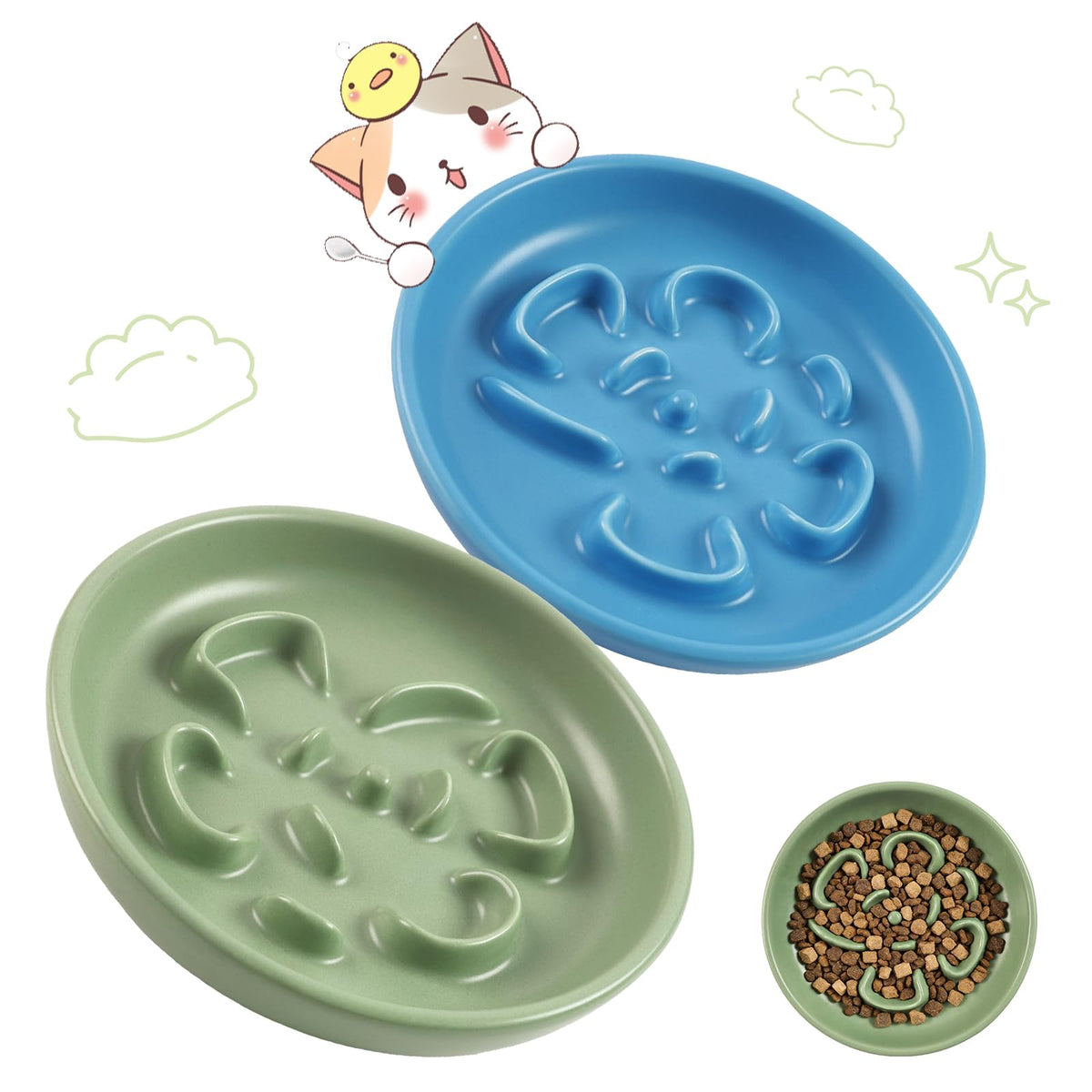 Cat Slow Feeder Bowl Set,1 Pcs Pastel Series Cat Plate for Dry and Wet Food