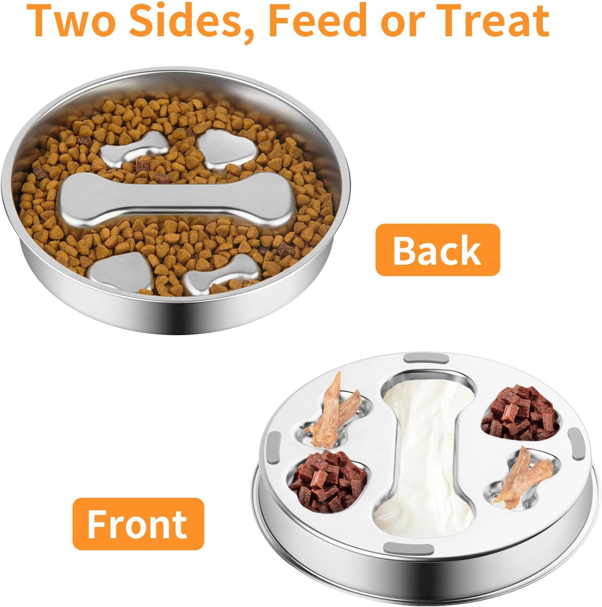Novery Non-Slip Stainless Steel Slow Feeder Dog Bowl, 2-Cups