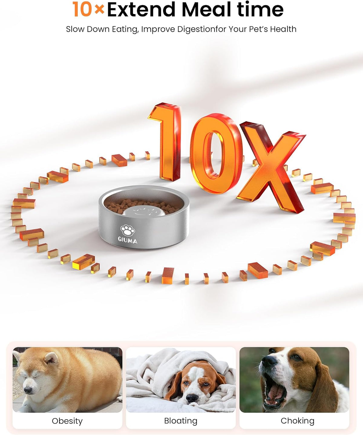 Qiuma Slow Feeder Dog Bowls Stainless Steel, Food-Grade 304 Dog Slow Feeder Bowl 2 Cups Capacity, Heavy Duty Double-Layer with Non-Slip Base, Pet Puzzle Bowl for Small & Medium Dogs (Silver)