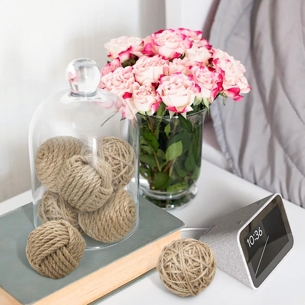 Decorative Balls Set of 8, Sisal Rope Ball Orbs Vase Filler Decorative Balls for Centerpiece Bowls, Home Tabletop Décor, Housewarming Gift