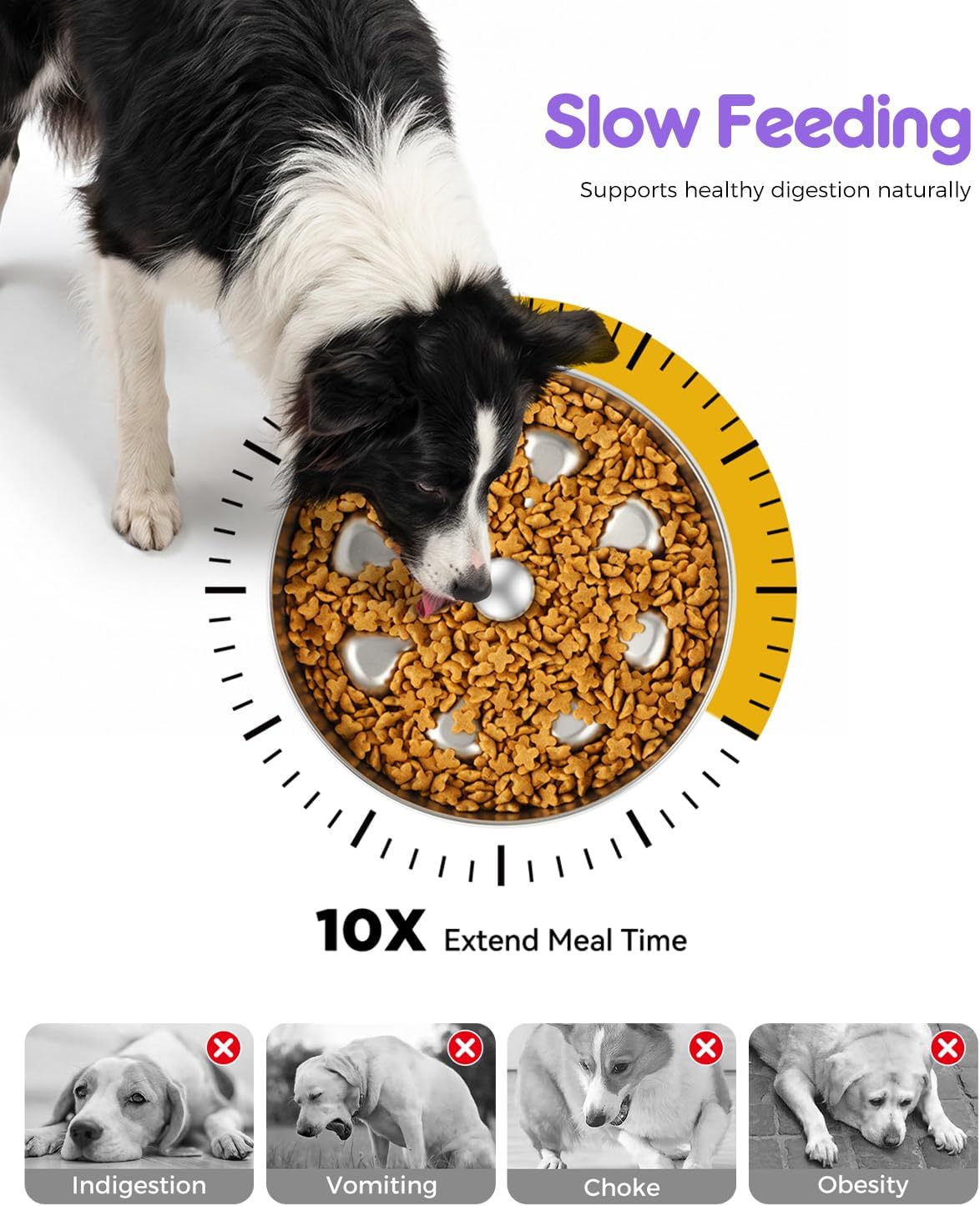 Slow Feeder Dog Bowls – Stainless Steel Non-Slip Metal Bowl for Slow Feeding, 5 Cups Large Capacity, Double-Sided Design for Dry, Wet, or Raw Food, Ideal for Small, Medium, Large Dogs