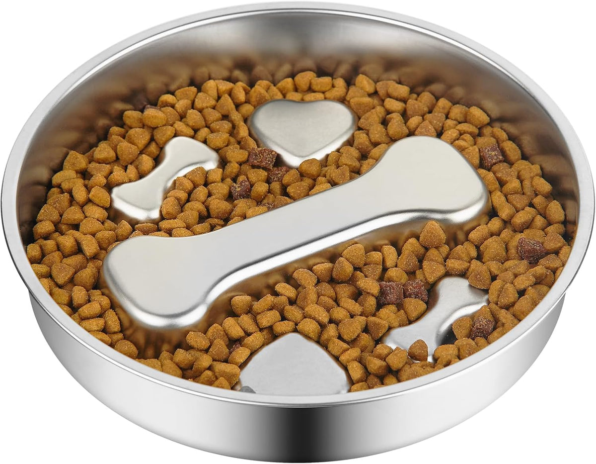 Novery Non-Slip Stainless Steel Slow Feeder Dog Bowl, 2-Cups