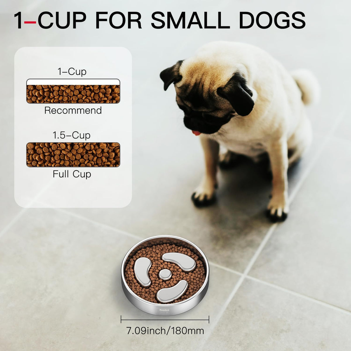 Feedoo Slow Feeder Dog Bowl-1Cup for Small Puppy, Double-Layer 304 Stainless Steel Puzzle Bowl, Anti-Choking for Fast Eaters, Heavy-Duty Non-Slip Base, Dishwasher Safe