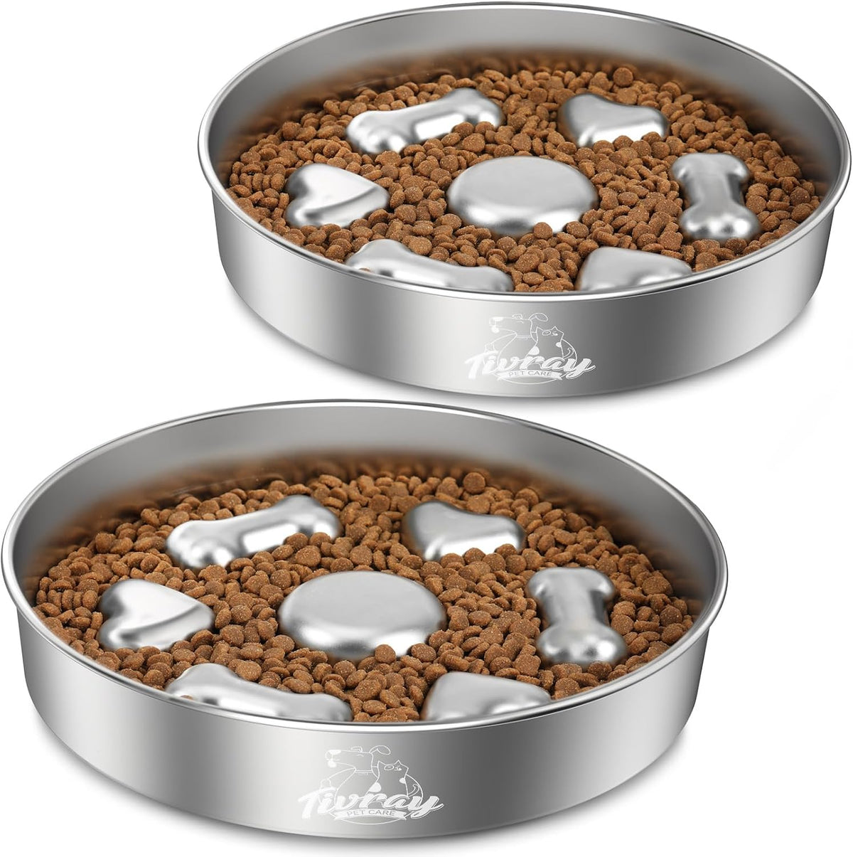 2Pcs Slow Feeder Dog Bowls, 304 Stainless Steel Slow Feeder, 5 Cups