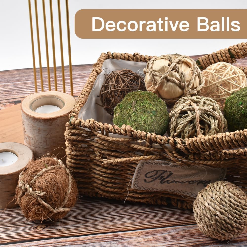 Decorative Filler Balls for Centerpiece 8PCS, Decorative Wicker Rattan Balls Natural Tones Vase & Bowl Fillers Decorative Balls for Home Tabletop Decor Garden Wedding