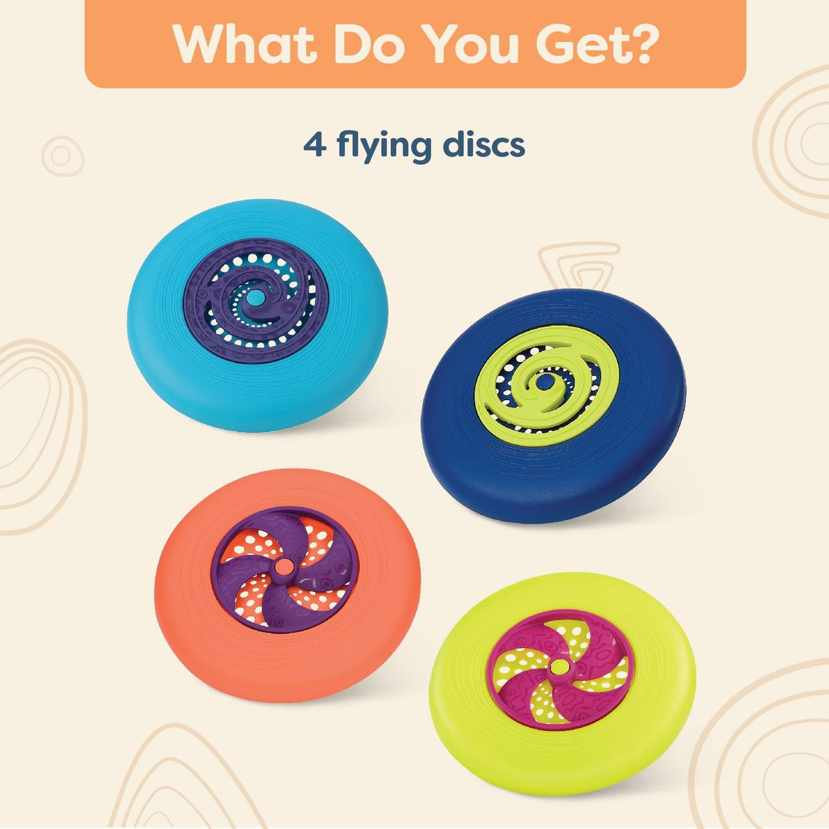 B. toys Flying Disc Set, Disc-Oh! 4 Colorful Discs, 4 Discs, Summer
