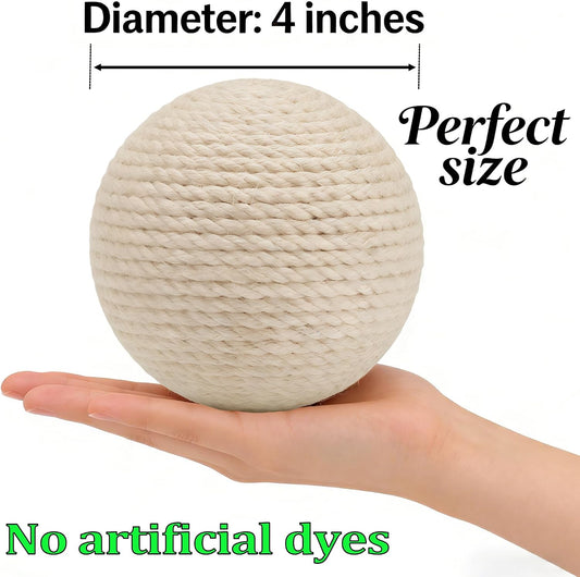 4-Inch Sisal Cat Toy Balls, Cat Toys for Indoor Cats, With Crinkle Sound