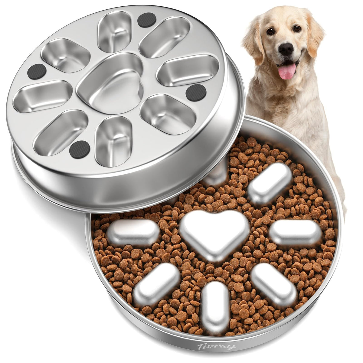 2Pcs Slow Feeder Dog Bowls, 304 Stainless Steel Slow Feeder, 5 Cups