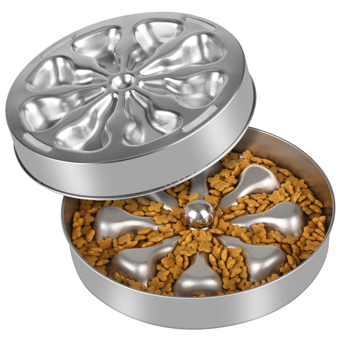 Slow Feeder Dog Bowls – Stainless Steel Non-Slip Metal Bowl for Slow Feeding, 5 Cups Large Capacity, Double-Sided Design for Dry, Wet, or Raw Food, Ideal for Small, Medium, Large Dogs