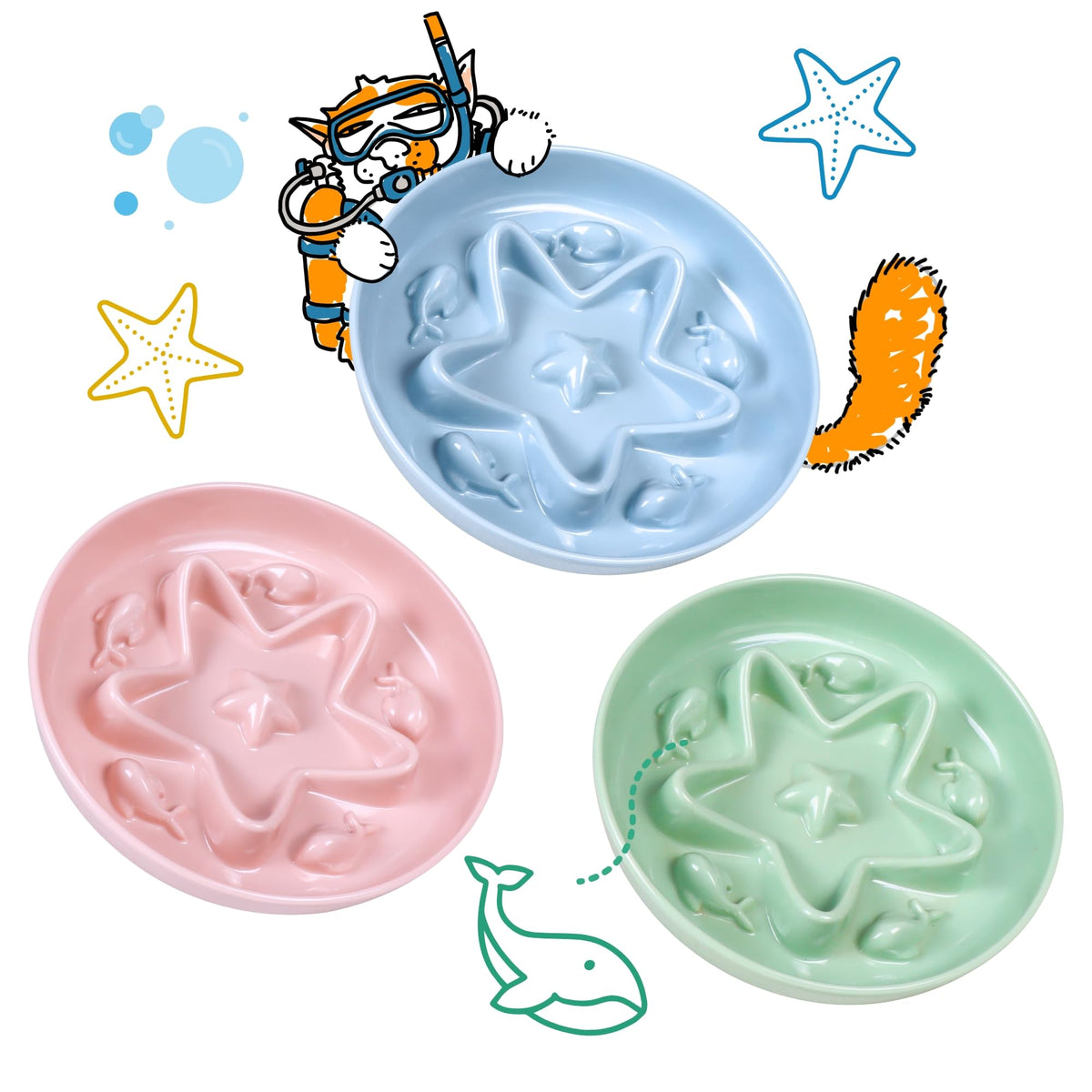 2 Pcs Cat Slow Feeder Bowl – Whisker Friendly Melamine Puzzle Feeding Cat Bowl for Slow Eating – Wet & Dry Food – Dishwasher Safe, Lightweight, Non-Slip (Buttercream + Coral Pink, 6.3'')