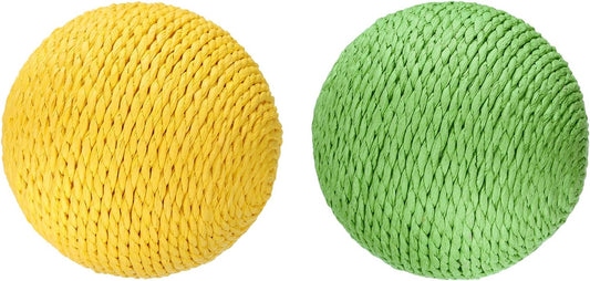 Cat Toy Ball, Interactive Natural Cat Scratching Balls Sisal Cat Ball Toy (Sisal, 2Pcs, 3.9Inch, Lemon Yellow/Green) for Kittens Pet Enrichment Training Play Indoor Exercise Fun