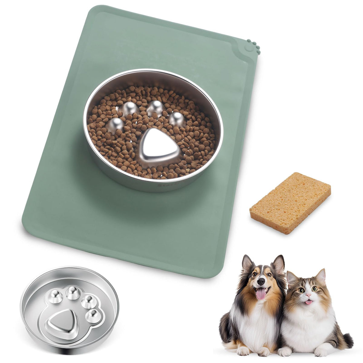 Stainless Steel Slow Feeder Dog Bowls – Non-Slip Metal Dog Bowl for Large & Medium Breeds, Puppy Puzzle Feeder – 2 Cup Capacity for Small to Big Pets – Durable Slow Feed Dog & Cat Food Dish