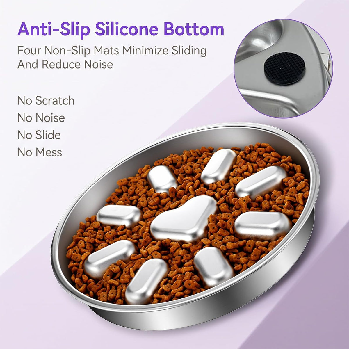 2 Pcs Stainless Steel Slow Feed Dog Bowl with Non-Slip Mat