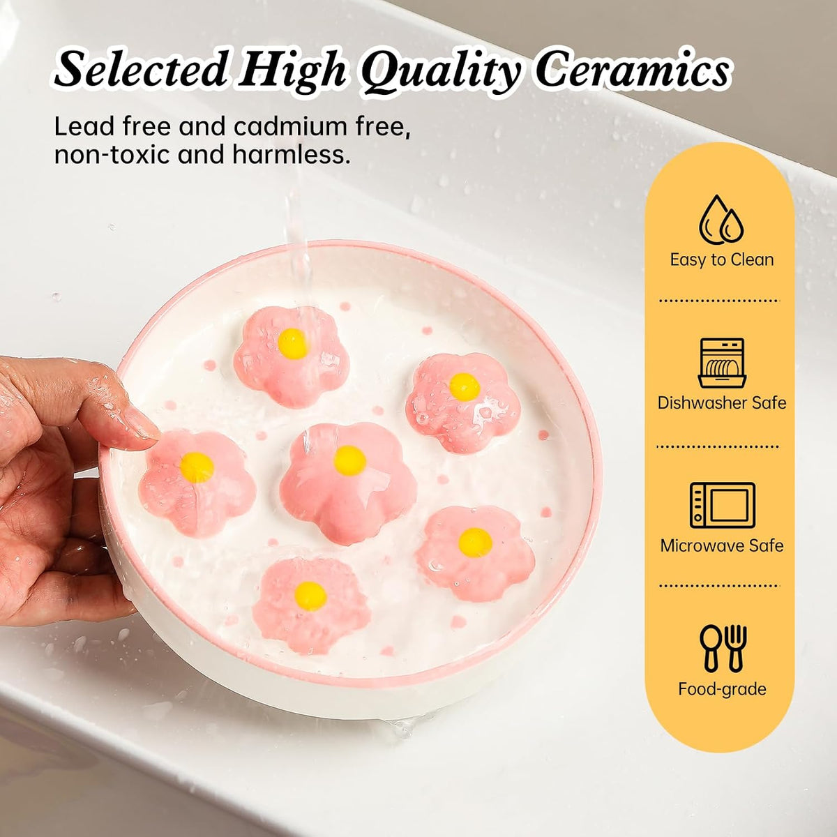 Ceramic Slow Feeder Cat Bowl, 6.3" Whisker Friendly Anti-Vomit, Blush