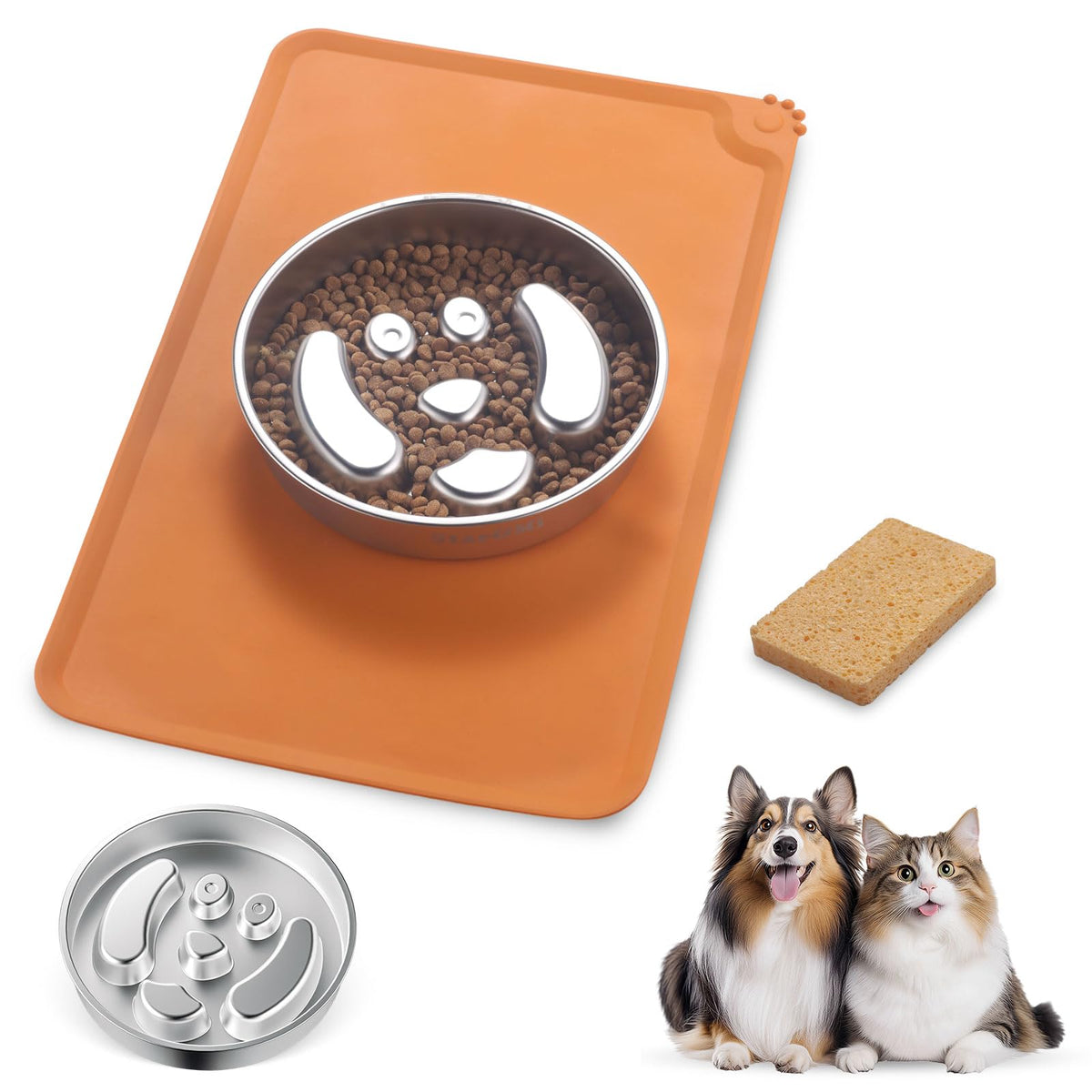 Stainless Steel Slow Feeder Dog Bowls – Non-Slip Metal Dog Bowl for Large & Medium Breeds, Puppy Puzzle Feeder – 2 Cup Capacity for Small to Big Pets – Durable Slow Feed Dog & Cat Food Dish