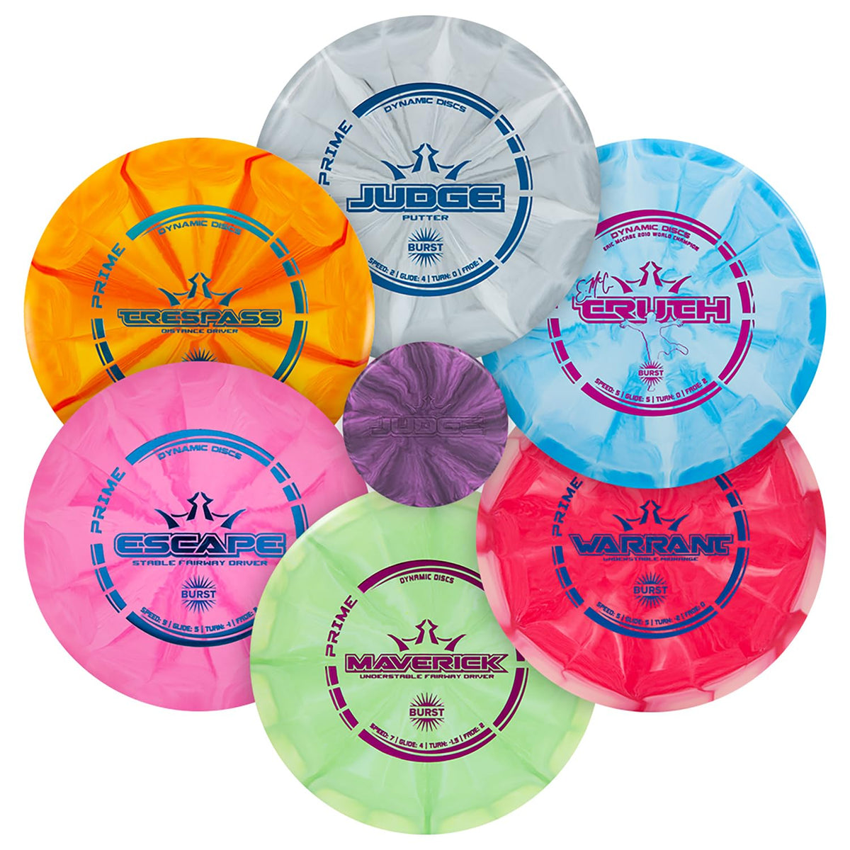 Dynamic Discs Prime Burst Disc Golf Set, 5-Pack, Judge, Truth