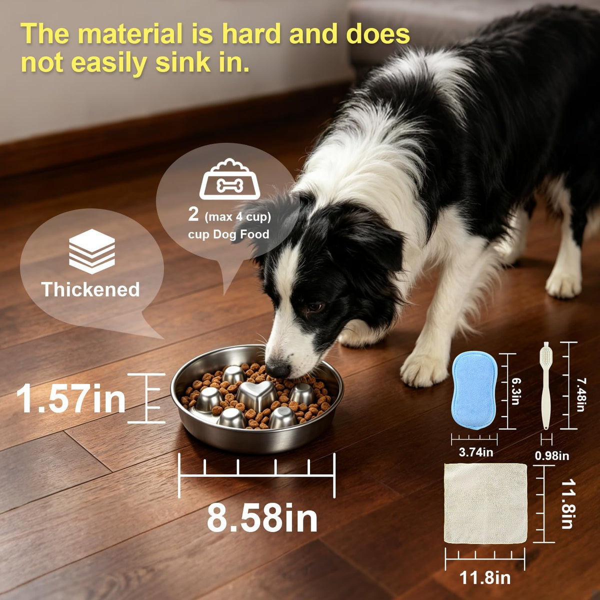 304 Stainless Steel Slow Feeder Dog Bowl with Cleaning Kit for Medium Dogs