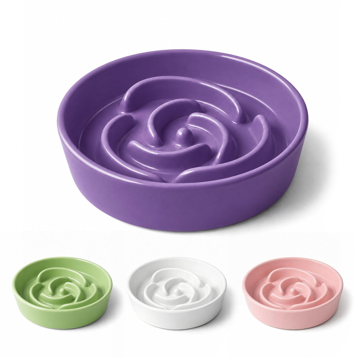 TRUVIC Ceramic Slow Feeder Dog Bowls Small Breed, 0.6 Cup Slow Feeder Cat Bowls for Fast Eaters, Ceramic Dog Food Dish no Black Chin, Puzzle Bowl for Small Dogs and Cats, White