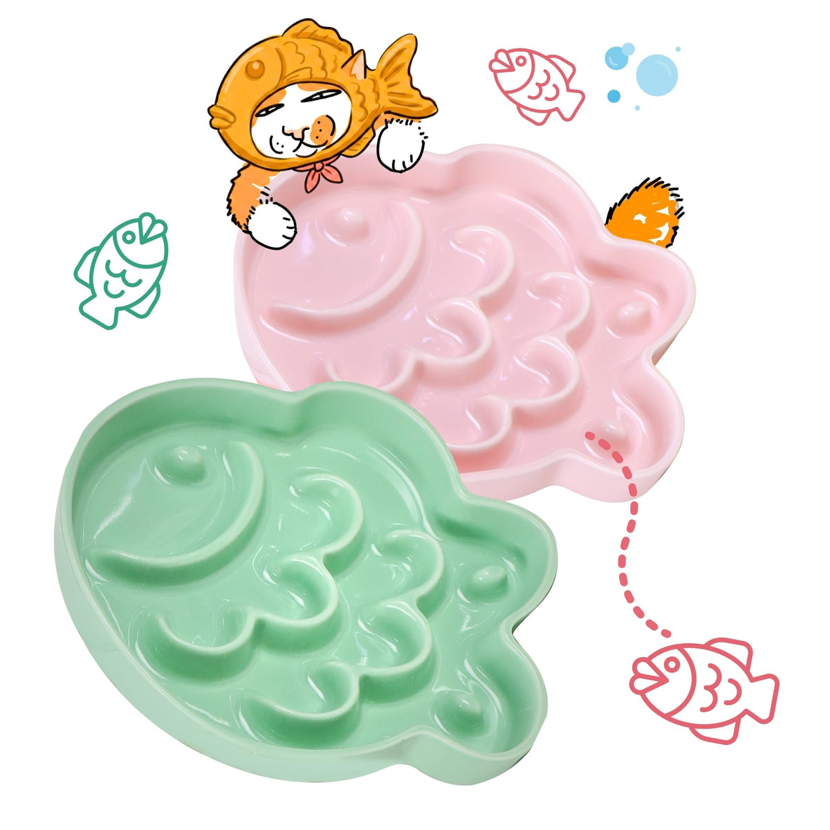 Ceramic Cat Slow Feeder Bowl, Shallow Whisker Friendly Cat Plate for Dry and Wet Food, Puzzle Feeder for Slow Eating, Helps Reduce Vomiting, Microwave & Dishwasher Safe(Green)