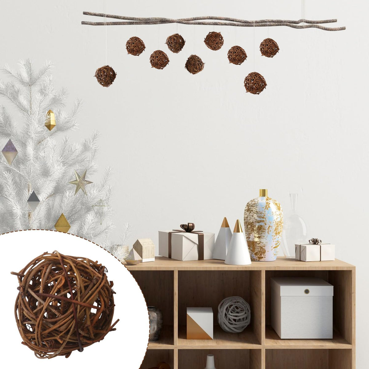 60 PCS 2 Inch Decorative Wicker Rattan Balls, Wicker Dried Vine Balls for Christmas, Ornaments DIY, Party Wedding, Table Decoration and Home Décor