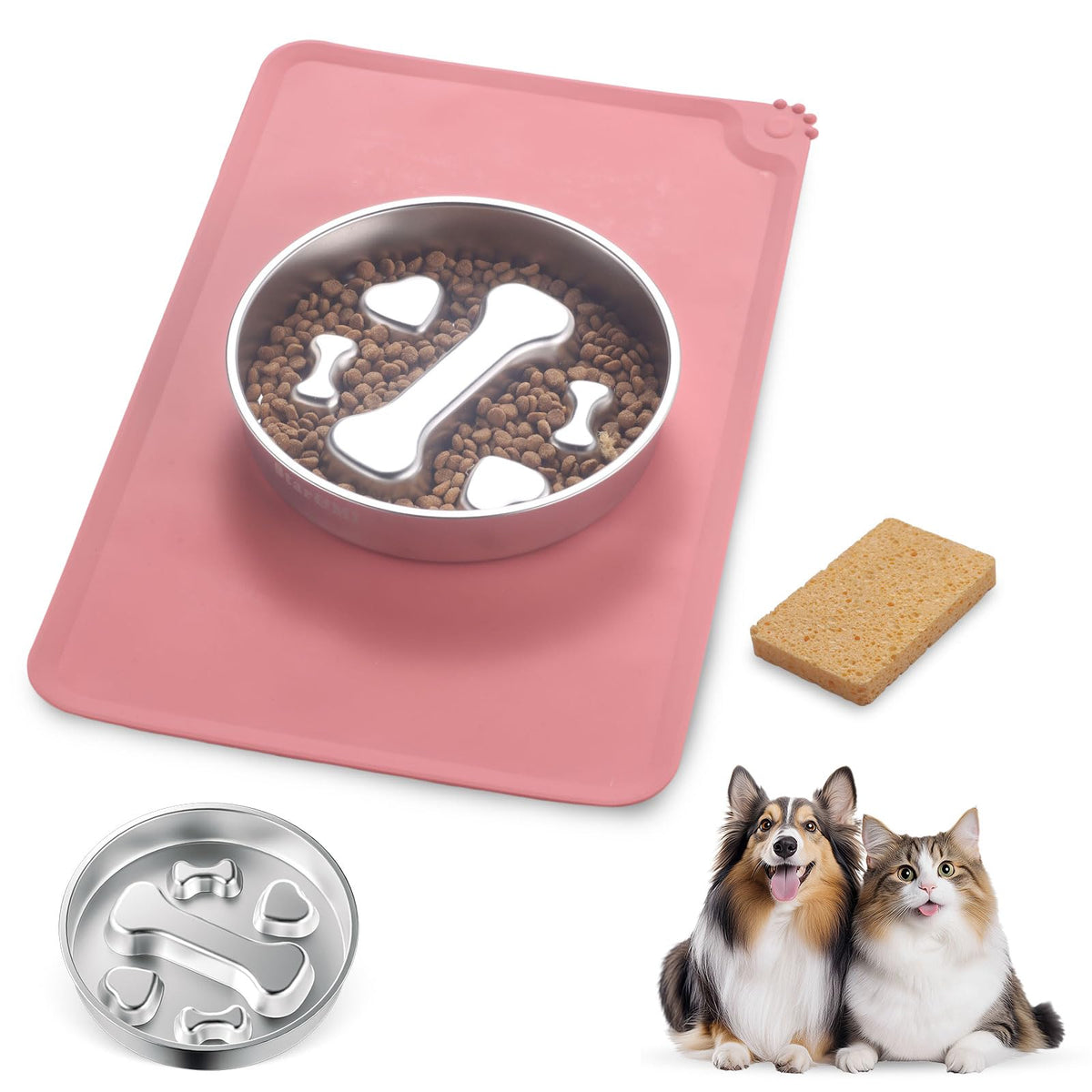 Stainless Steel Slow Feeder Dog Bowls – Non-Slip Metal Dog Bowl for Large & Medium Breeds, Puppy Puzzle Feeder – 2 Cup Capacity for Small to Big Pets – Durable Slow Feed Dog & Cat Food Dish