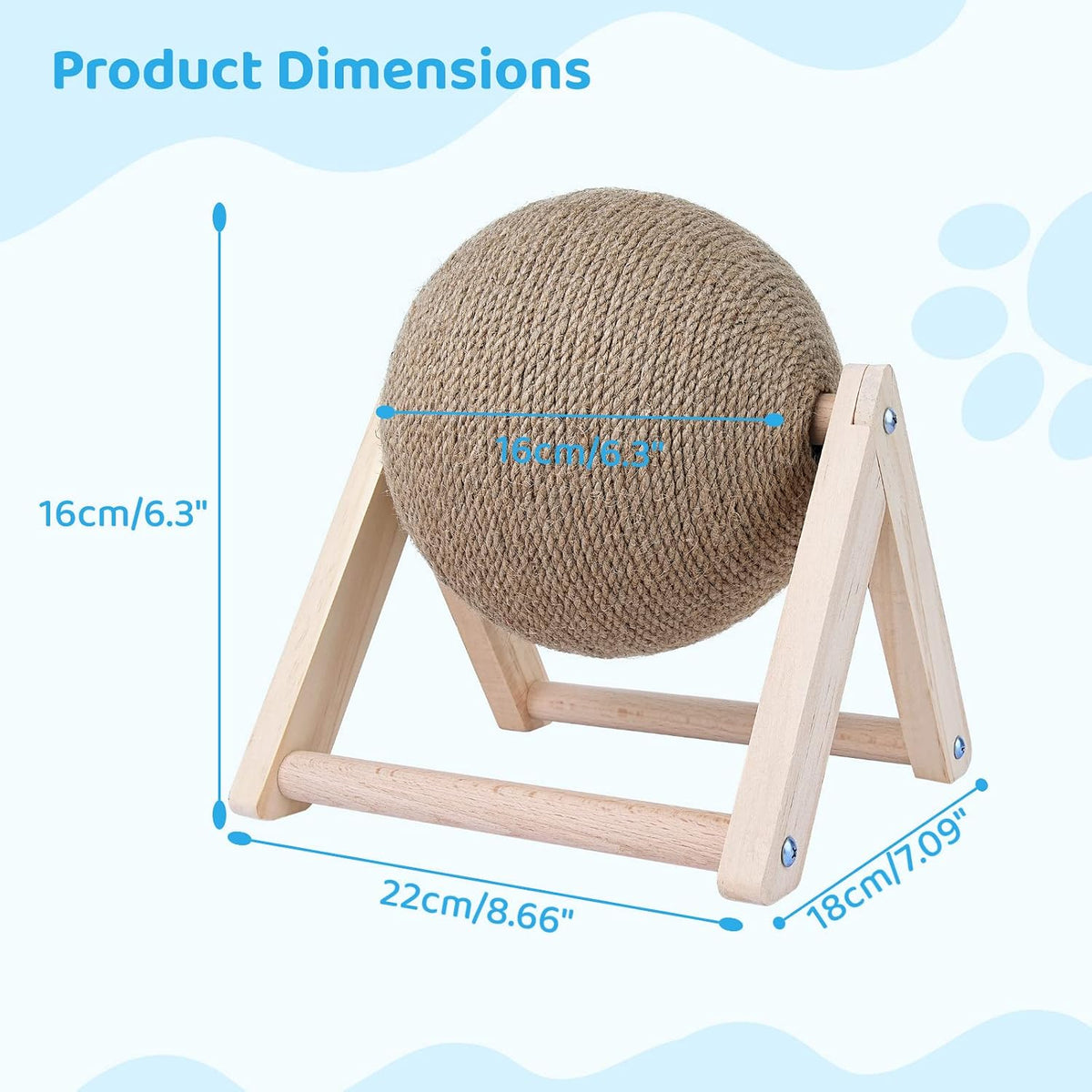 BATTIPAW Cat Scratcher Spinning Ball, Sisal & Wood