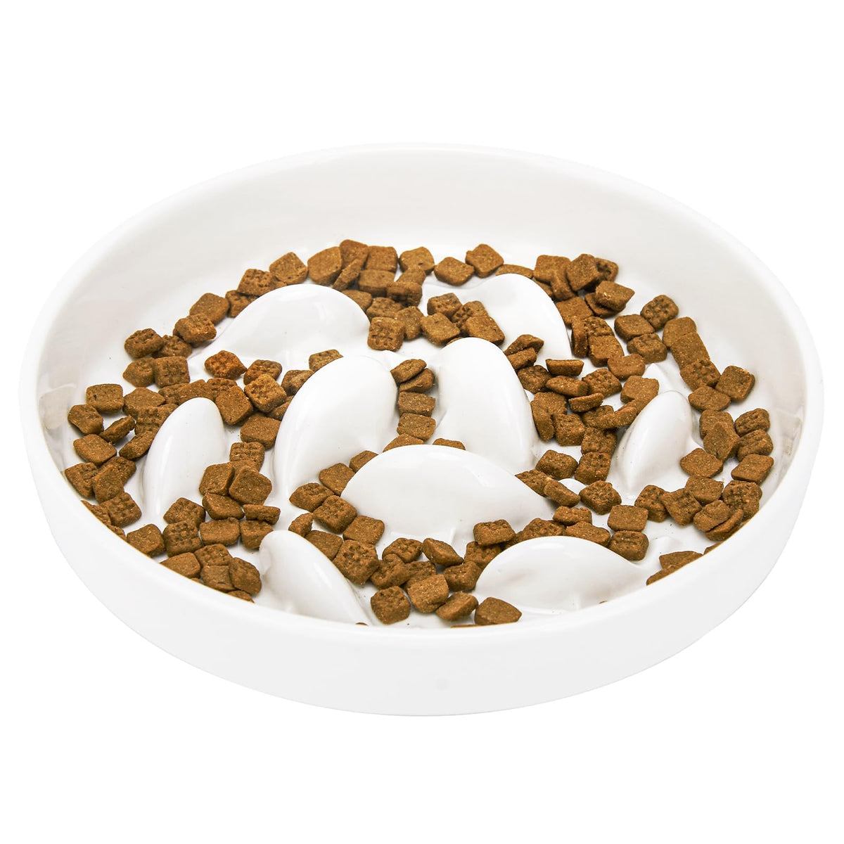Ceramic Slow Feeder Cat Bowl 6.3" Wide (White)