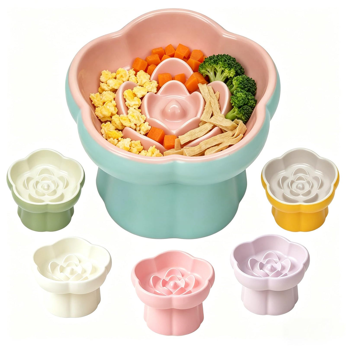 Ceramic Raised Slow Feeder Cat Bowl,Cat Slow Feeder,