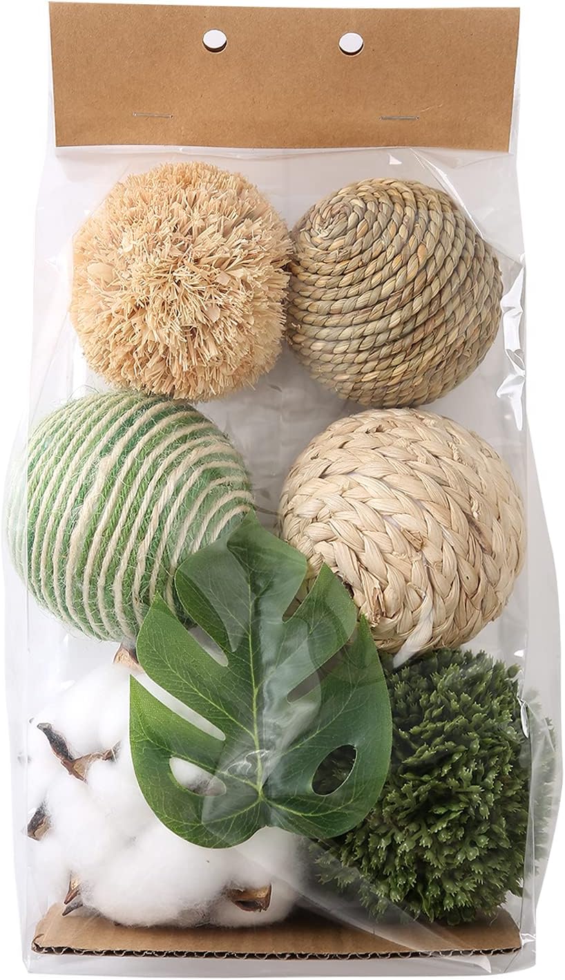 6pcs 3.5inch Woven Wicker Rattan Balls Decorative Ball Twig Orbs Green Orbs Vase Bowl Filler for Tabletop Decor