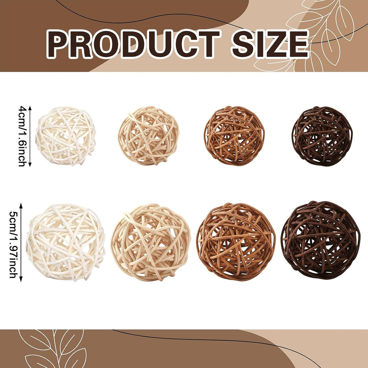 NOVWANG 40 Pcs Natural Wicker Rattan Balls, Table Centerpieces Vase Bowl Filler Hanging Decor DIY Craft House Ornament for Party Decoration