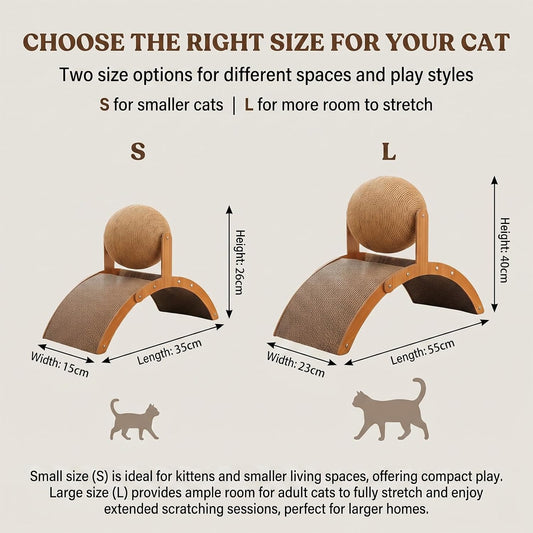 Cat Scratching Ball on Stand, Wobble Ball Cat Scratcher, 360° Rotating Sisal Ball Cat Scratcher with Wobble & Arch Bridge, Interactive Cat Scratching Post for Indoor Cats, Stable Wood Base (L)
