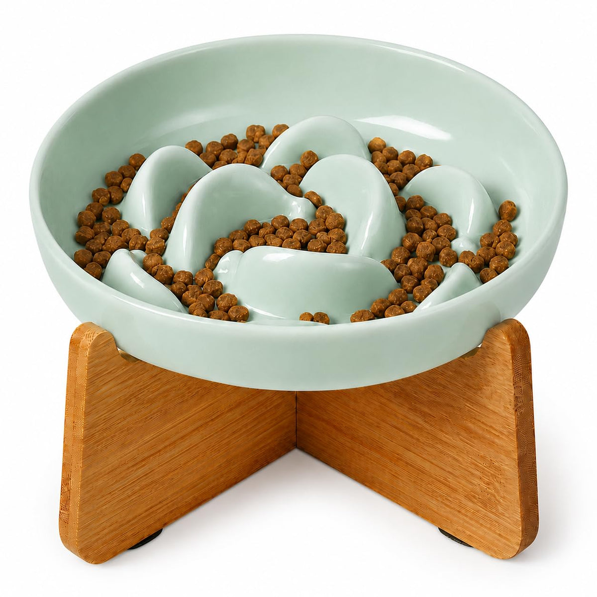 Melamine Slow Feeder Cat Bowls - 3 Pack Cat Food Dishes, 6.3 Inch Wide Opening Whisker Friendly Maze Plates for Dry and Wet Food, Dishwasher Safe, White, Blue, Green