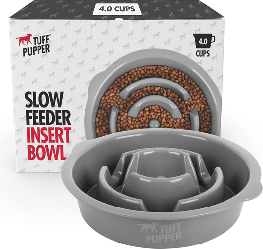Tuff Pupper Slow Feeder Insert Bowl | Puzzle Maze Slows Down Eating | Elevated Feeder Tray Bowls | Standalone Dog Bowl | Pet Bowls Insert | Easy Clean Dishwasher Safe (4 Cups - Fits 8.9-9.3 Inch Hole)