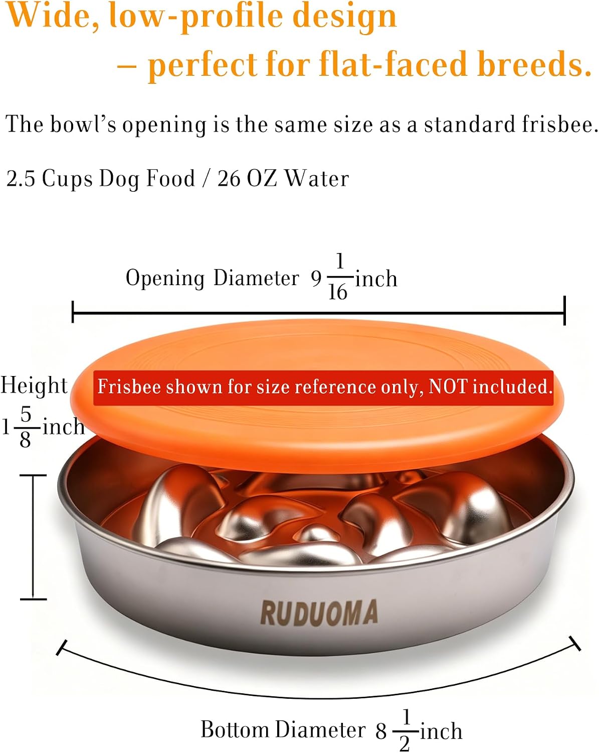 Stainless Steel Slow Feeder Dog Bowls, Flat Faced Short Snout Dogs