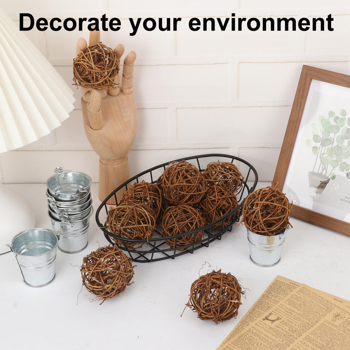 60 PCS 2 Inch Decorative Wicker Rattan Balls, Wicker Dried Vine Balls for Christmas, Ornaments DIY, Party Wedding, Table Decoration and Home Décor