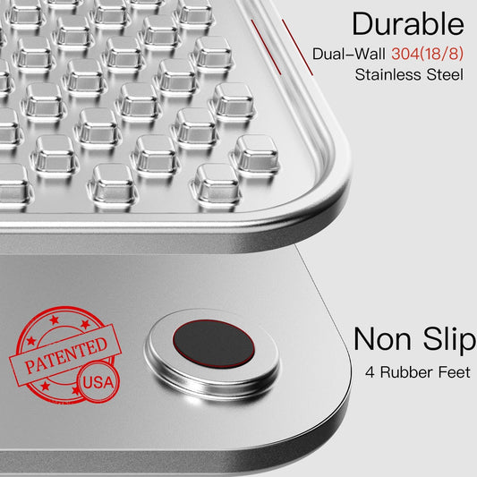 Feedoo Double Layer Stainless Steel Lick Mat for Dogs & Cats, Chew-Proof & Non-Slip, Anxiety Relief, Whisker Friendly, Dishwasher-Safe Slow Feeder Pad[2Pack]