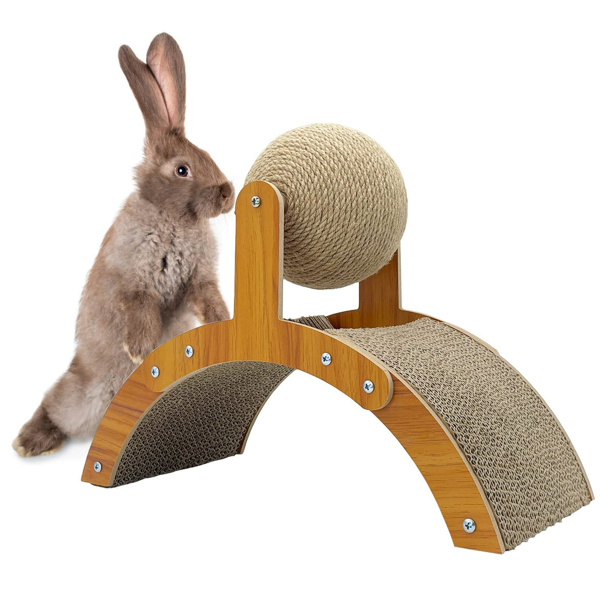 Fhiny Rabbit Scratch Toy, Natural Sisal Rabbit Scratching Ball Sisal Rope Bunny Claw Scratcher Rotating Ball Interactive Toys Nail Scratching Post for Indoor Pets Kittens Ferrets Small Animals