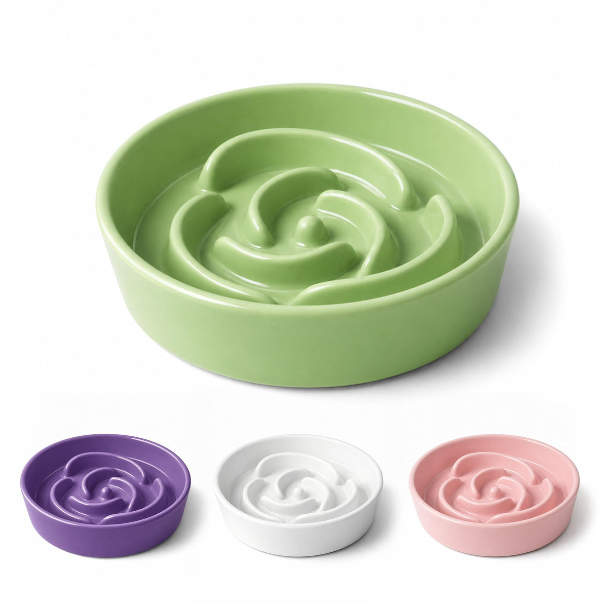 TRUVIC Ceramic Slow Feeder Dog Bowls Small Breed, 0.6 Cup Slow Feeder Cat Bowls for Fast Eaters, Ceramic Dog Food Dish no Black Chin, Puzzle Bowl for Small Dogs and Cats, White