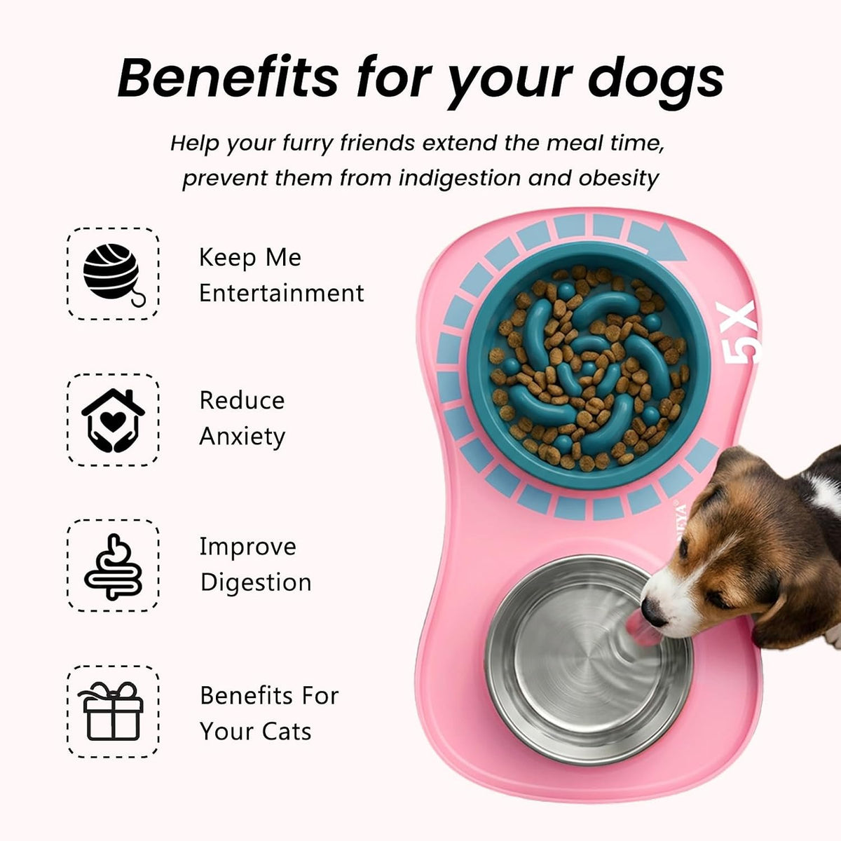YINEYA 3 in 1 Slow Feeder Dog Bowls,Dog Water Bowl,Cat and Dog Food Bowl